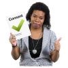 Lady holding a paper with the word consent and a tick