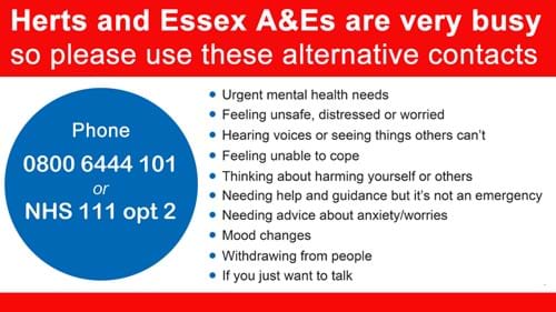 Where to go for help with urgent mental health needs when A and E is busy